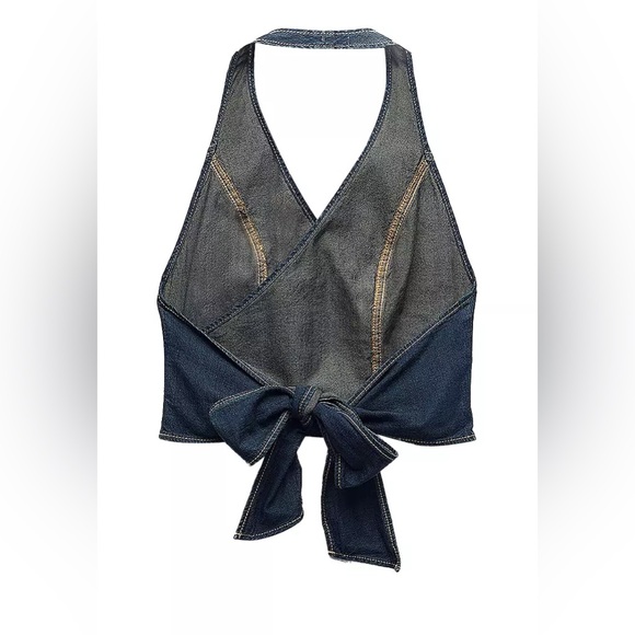 NWT ZARA DENIM TRF WRAP TOP - Picture 4 of 6